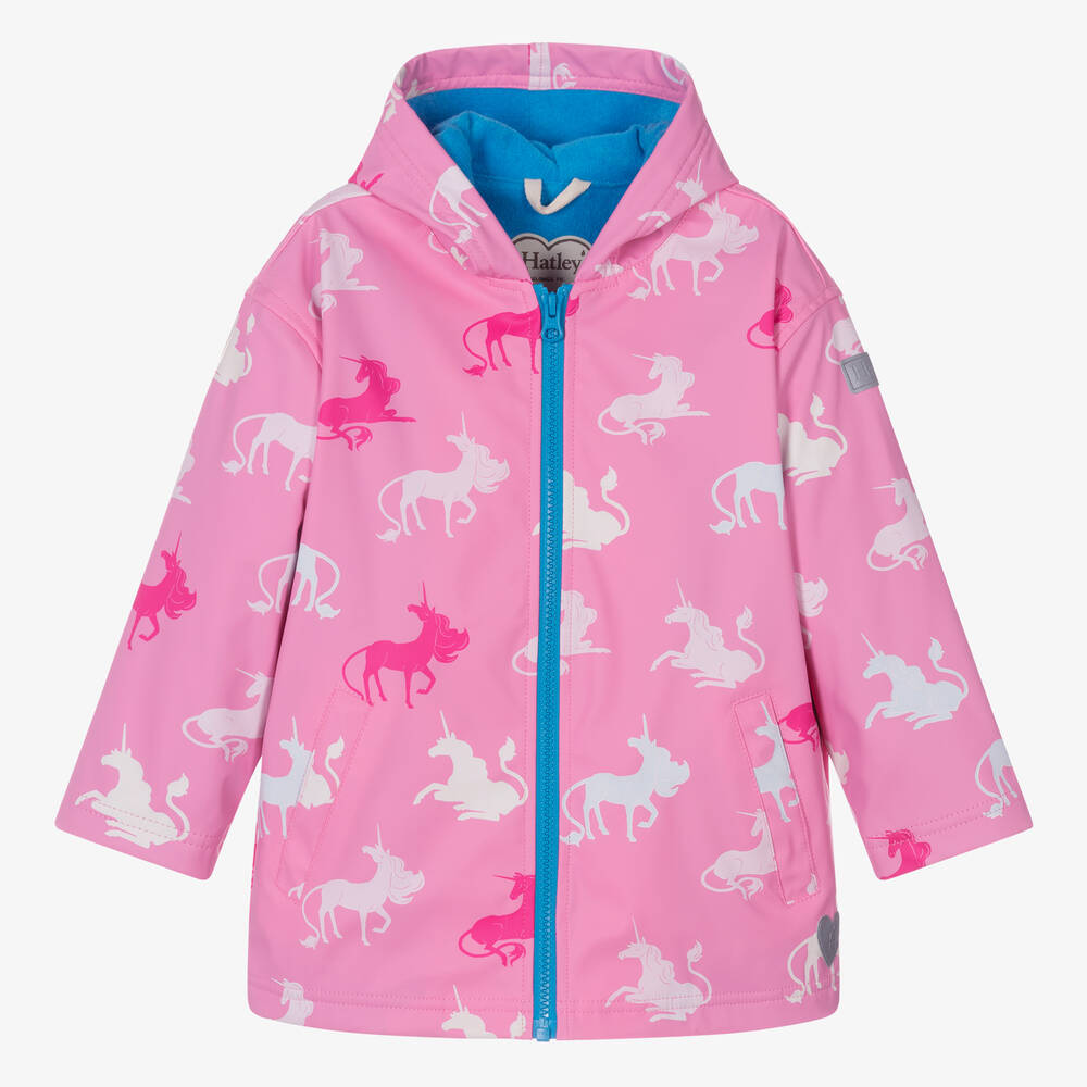 Hatley - Girls Pink Unicorn Hooded Raincoat | Childrensalon