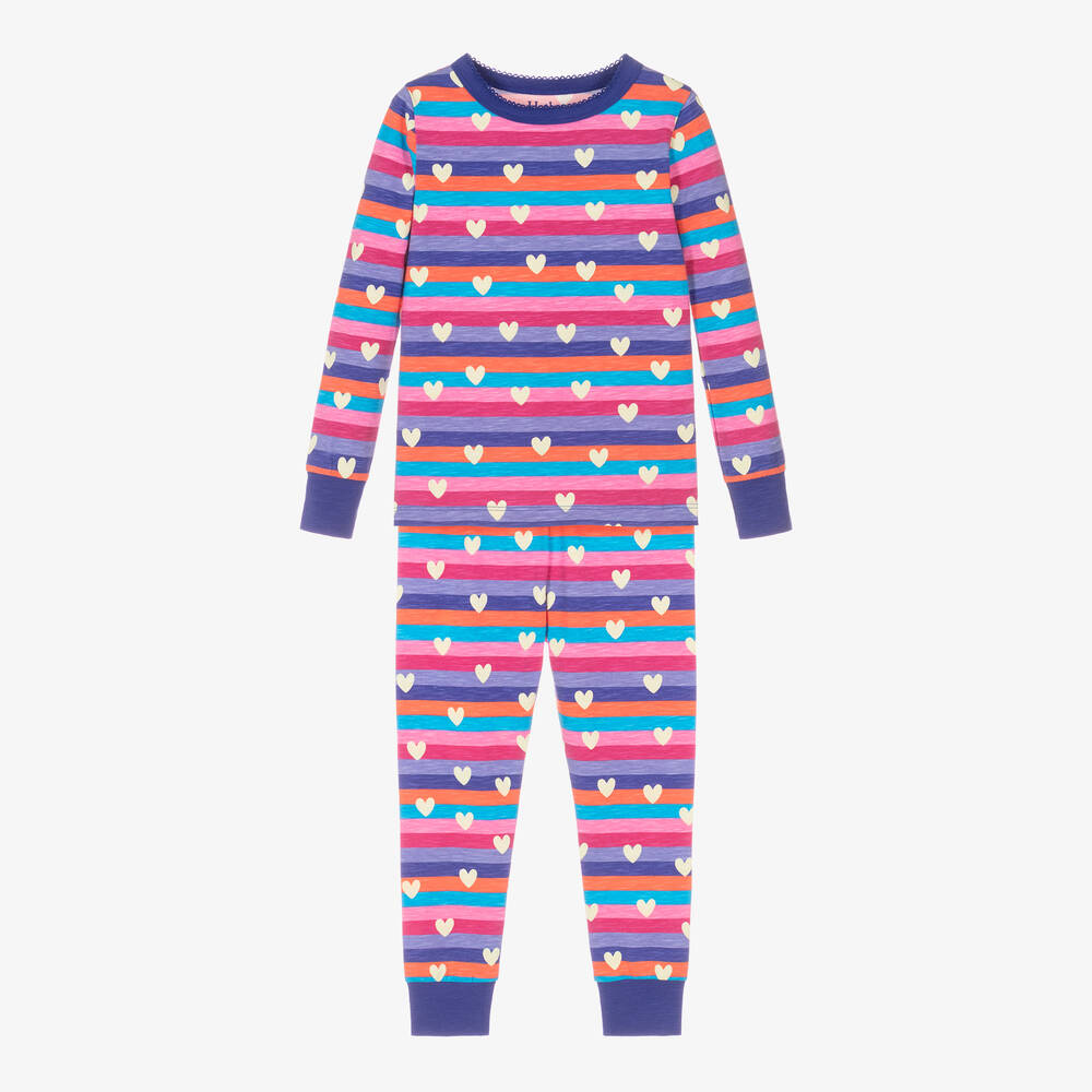 Hatley - Girls Purple Stripe Cotton Pyjamas | Childrensalon