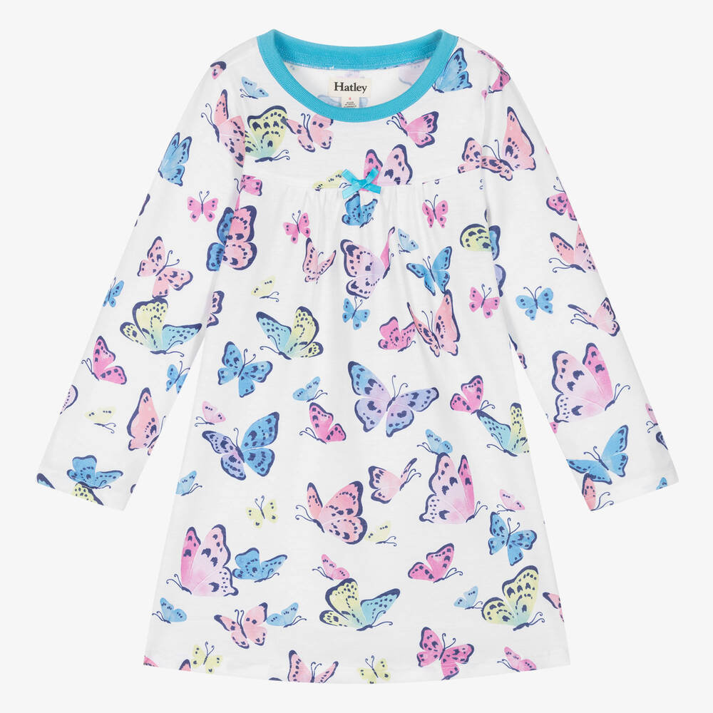 Hatley - Girls White & Blue Butterfly Nightdress | Childrensalon