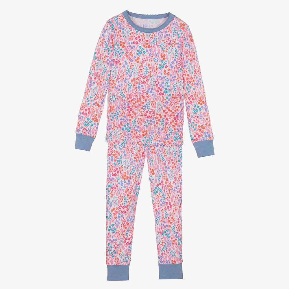 Hatley Babies' Girls White Cotton Floral Print Pyjamas In Pink