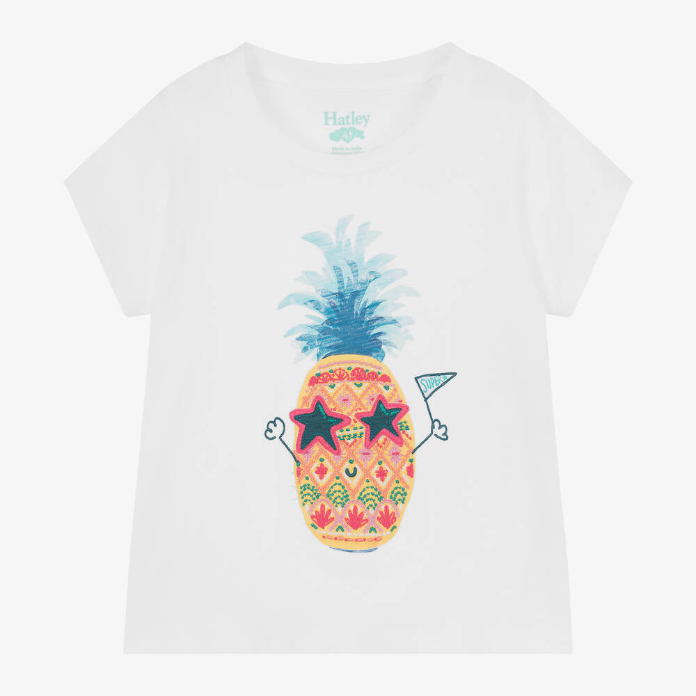 Hatley - Girls White Cotton Pineapple T-Shirt | Childrensalon