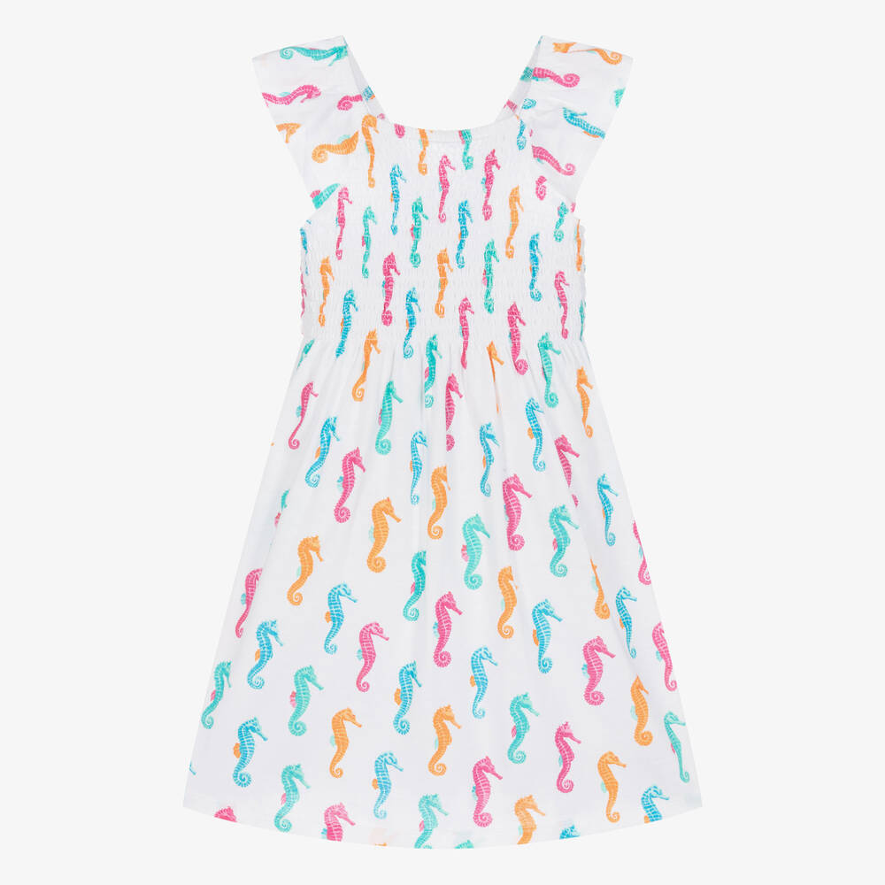 Hatley - Girls White Cotton Seahorse Dress | Childrensalon