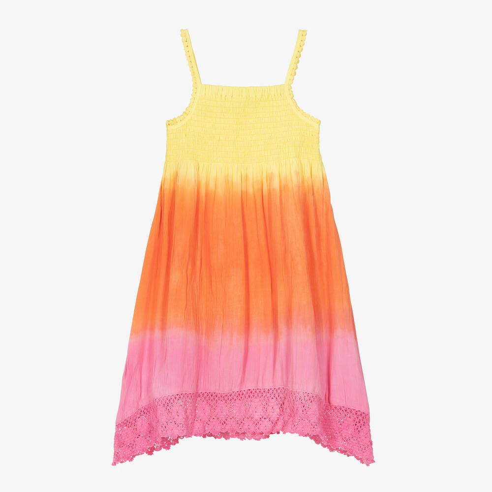 Hatley - فستان فيسكوز لون أصفر وزهري أومبري | Childrensalon