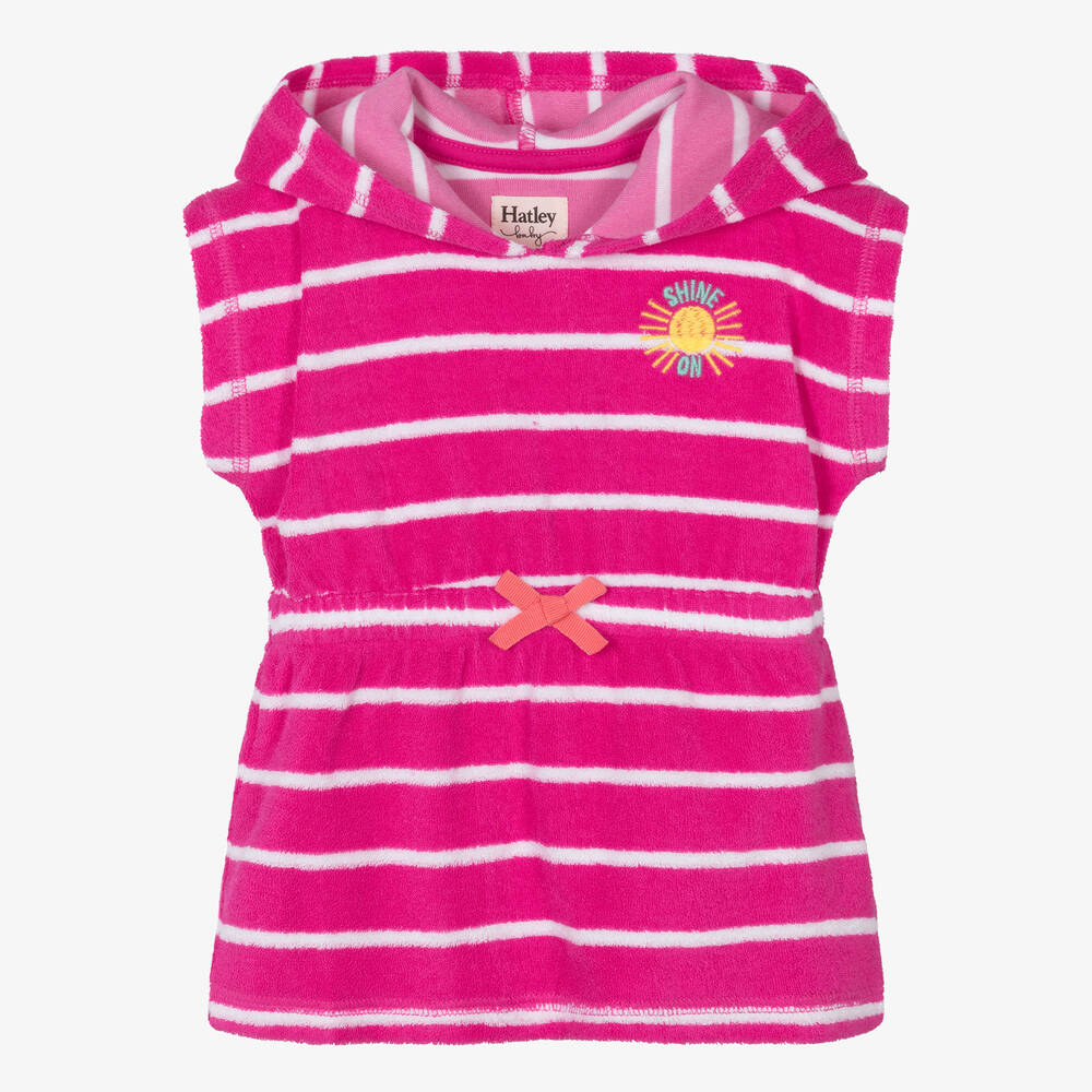 Hatley - Pink Striped Hooded Towelling Cover Up | Childrensalon