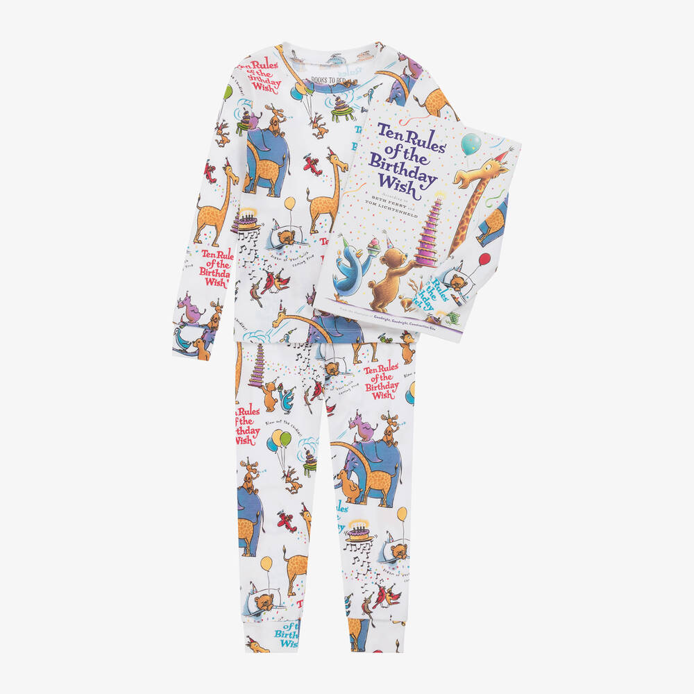 Hatley - White Birthday Wish Cotton Pyjamas & Book Set | Childrensalon