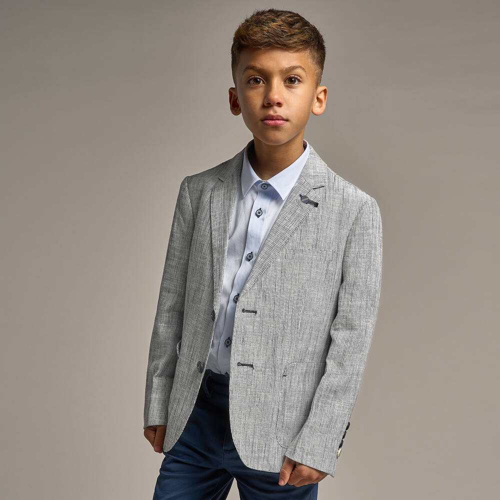 House of Cavani-Boys Grey Striped Blazer | Childrensalon