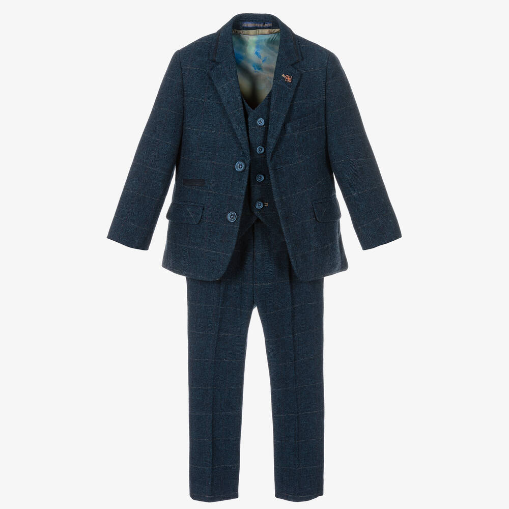 House of Cavani - Boys Navy Blue Wool Tweed Carnegi Suit | Childrensalon