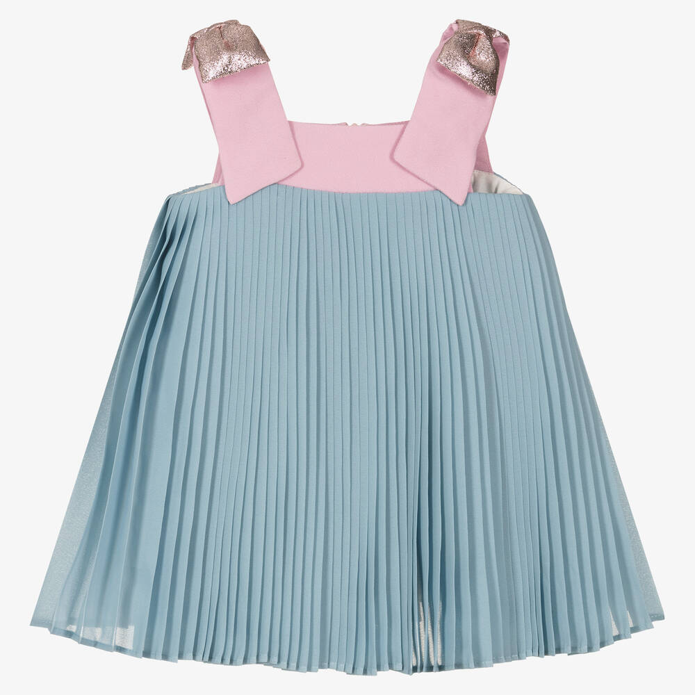 Hucklebones London - Baby Girls Blue Pleated Chiffon Dress | Childrensalon