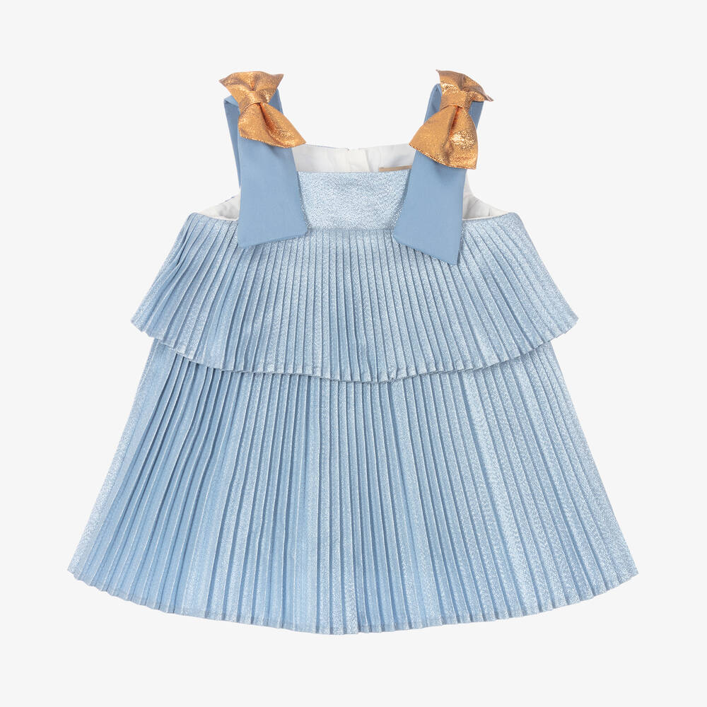 Hucklebones London - Baby Girls Glittery Blue Pleated Dress | Childrensalon