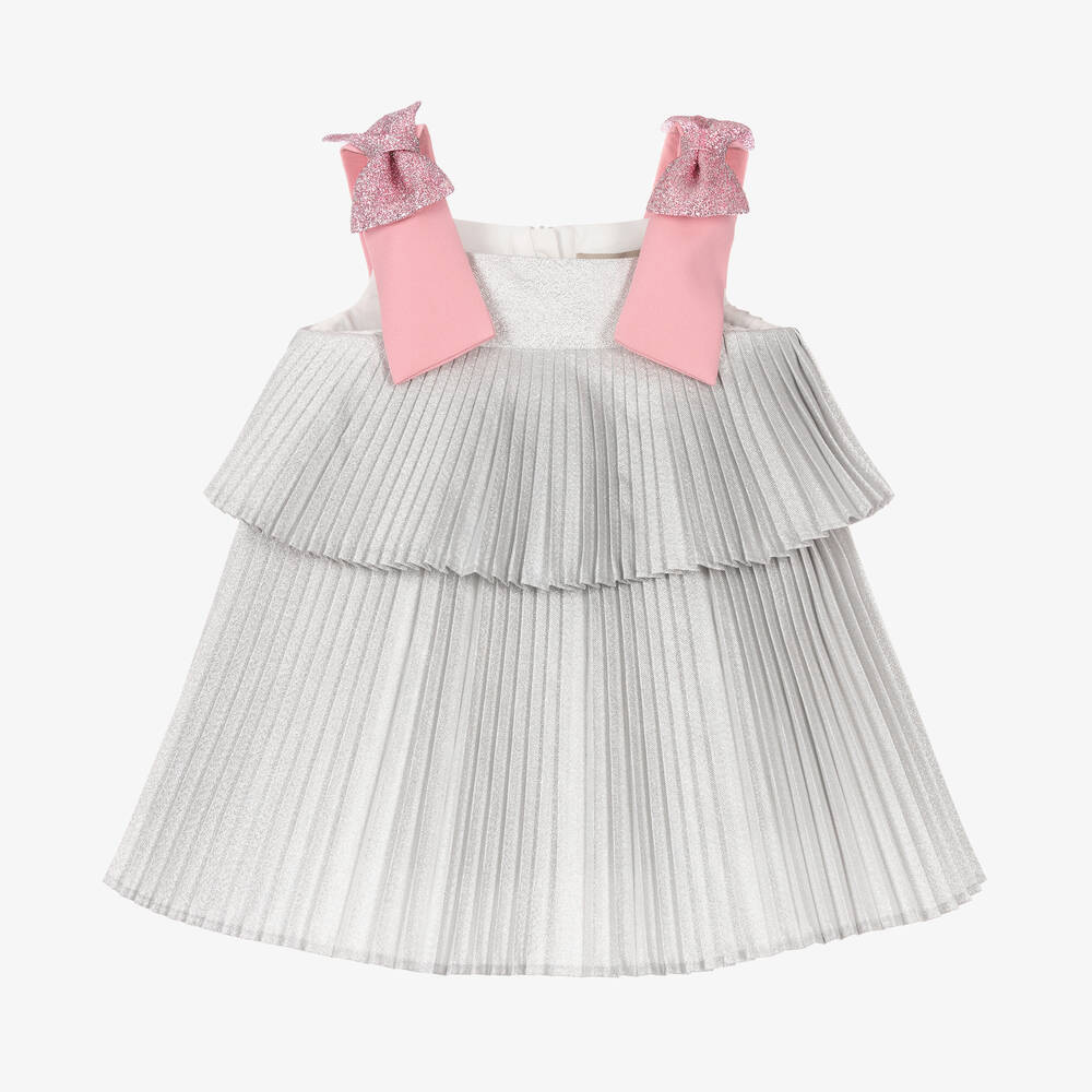 Hucklebones London - فستان بكسرات لون فضّي غليتر للمولودات | Childrensalon