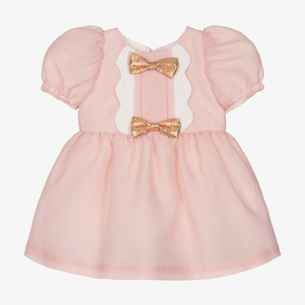 Hucklebones London - Baby Girls Pink Crêpe Bows Dress | Childrensalon