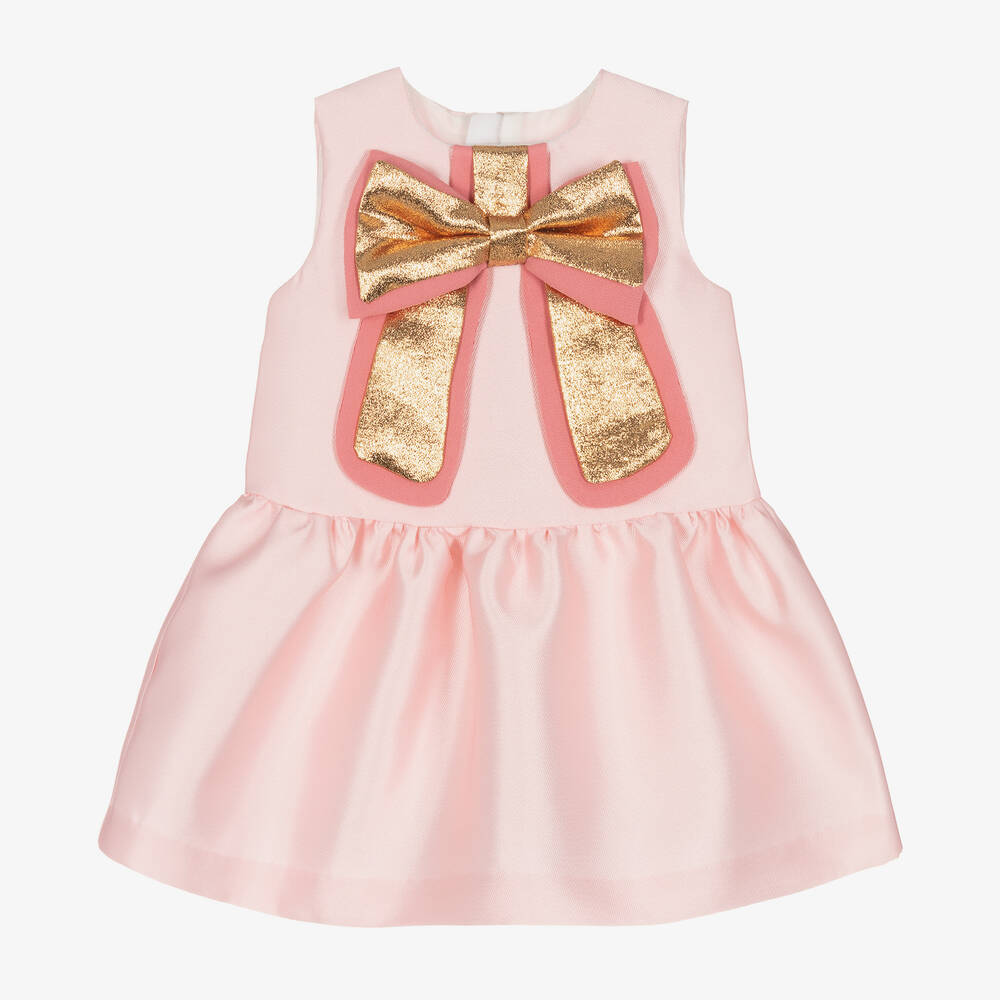 Hucklebones London - Baby Girls Pink Satin Bow Dress | Childrensalon