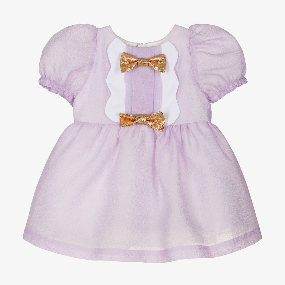 Hucklebones London - Baby Girls Purple Crêpe Bows Dress | Childrensalon