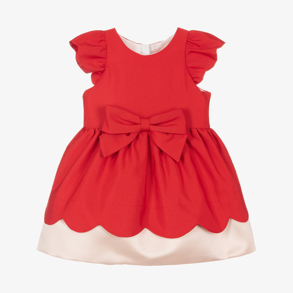 Hucklebones London - Baby Girls Red Twill Bow Dress | Childrensalon