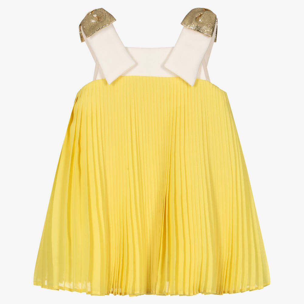 Hucklebones London - Baby Girls Yellow Pleated Chiffon Dress | Childrensalon