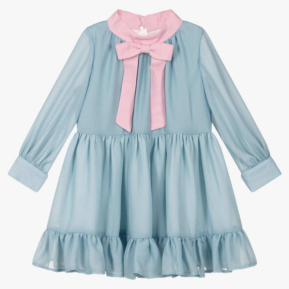 Hucklebones London - Girls Blue & Pink Chiffon Dress | Childrensalon