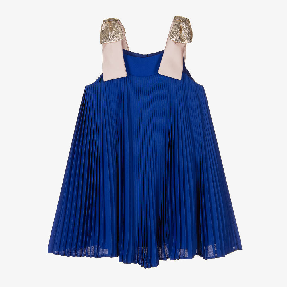 Hucklebones London - Girls Blue Pleated Chiffon Dress | Childrensalon
