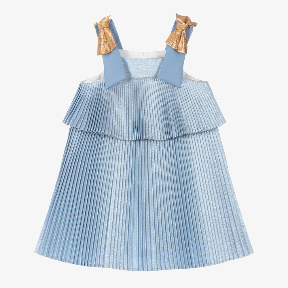 Hucklebones London - Girls Glittery Blue Pleated Dress | Childrensalon
