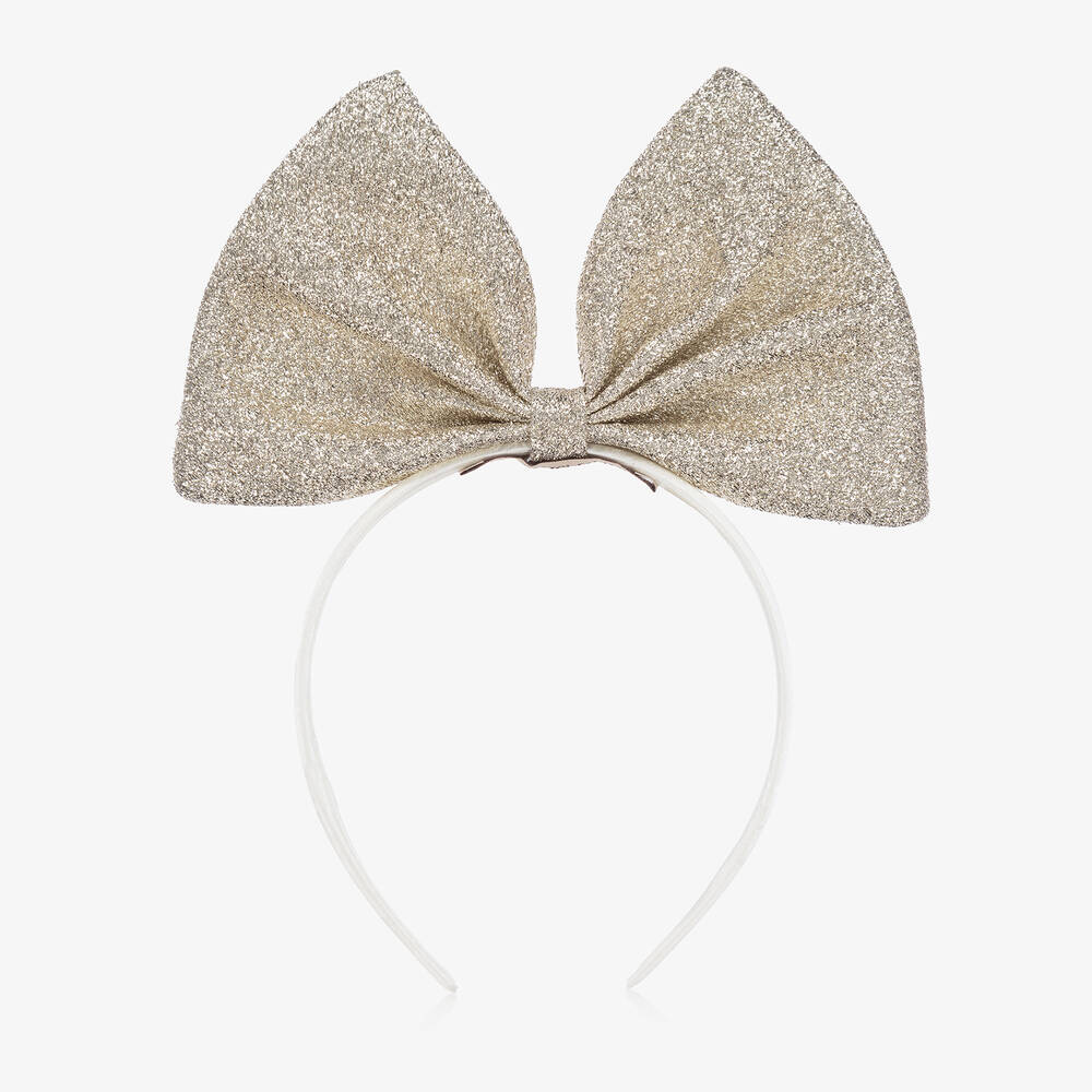 Hucklebones London - Girls Glittery Gold Bow Hairband | Childrensalon