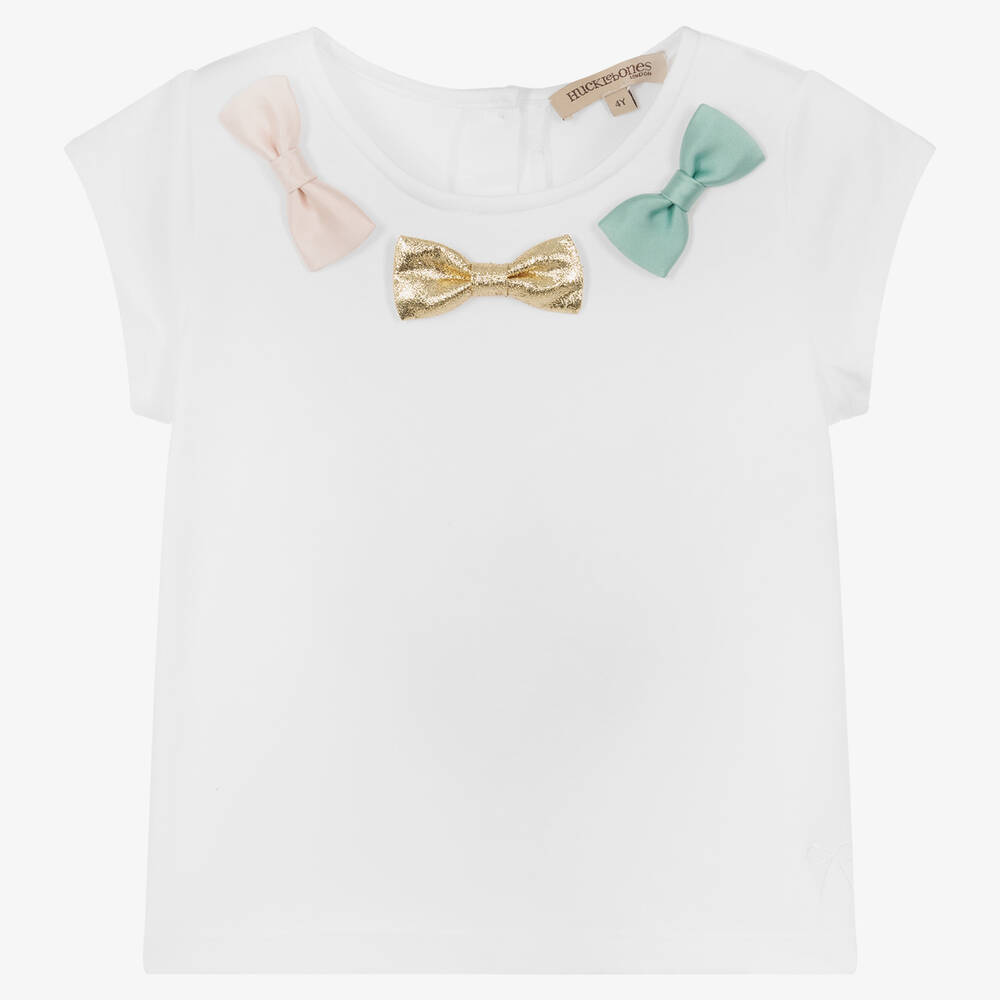 Hucklebones London - Girls Ivory Cotton & Modal T-Shirt | Childrensalon