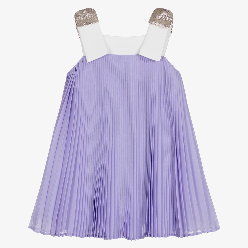 Hucklebones London - Girls Lilac Purple Pleated Chiffon Dress | Childrensalon