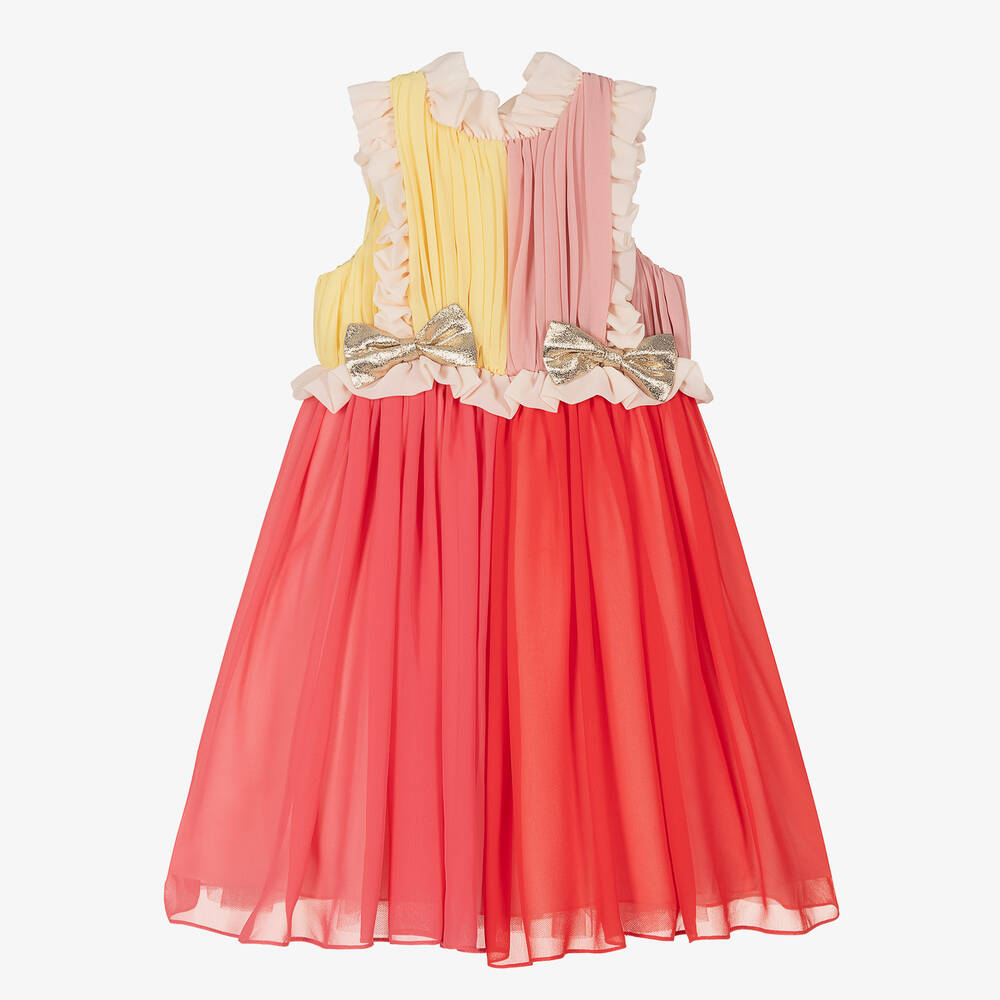 Hucklebones London - Girls Pink & Yellow Chiffon Dress | Childrensalon