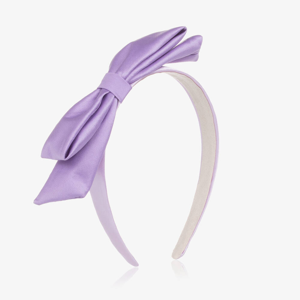 Hucklebones London - Girls Purple Bow Satin Hairband | Childrensalon