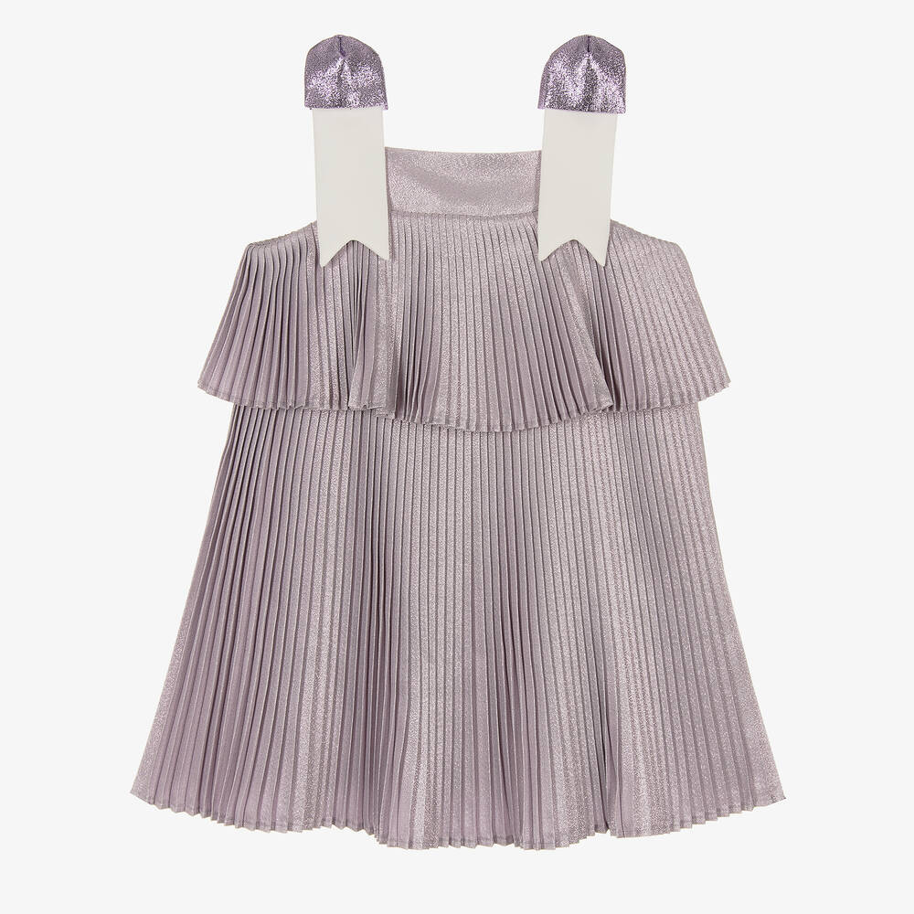 Hucklebones London - Girls Shimmery Purple Pleated Dress | Childrensalon