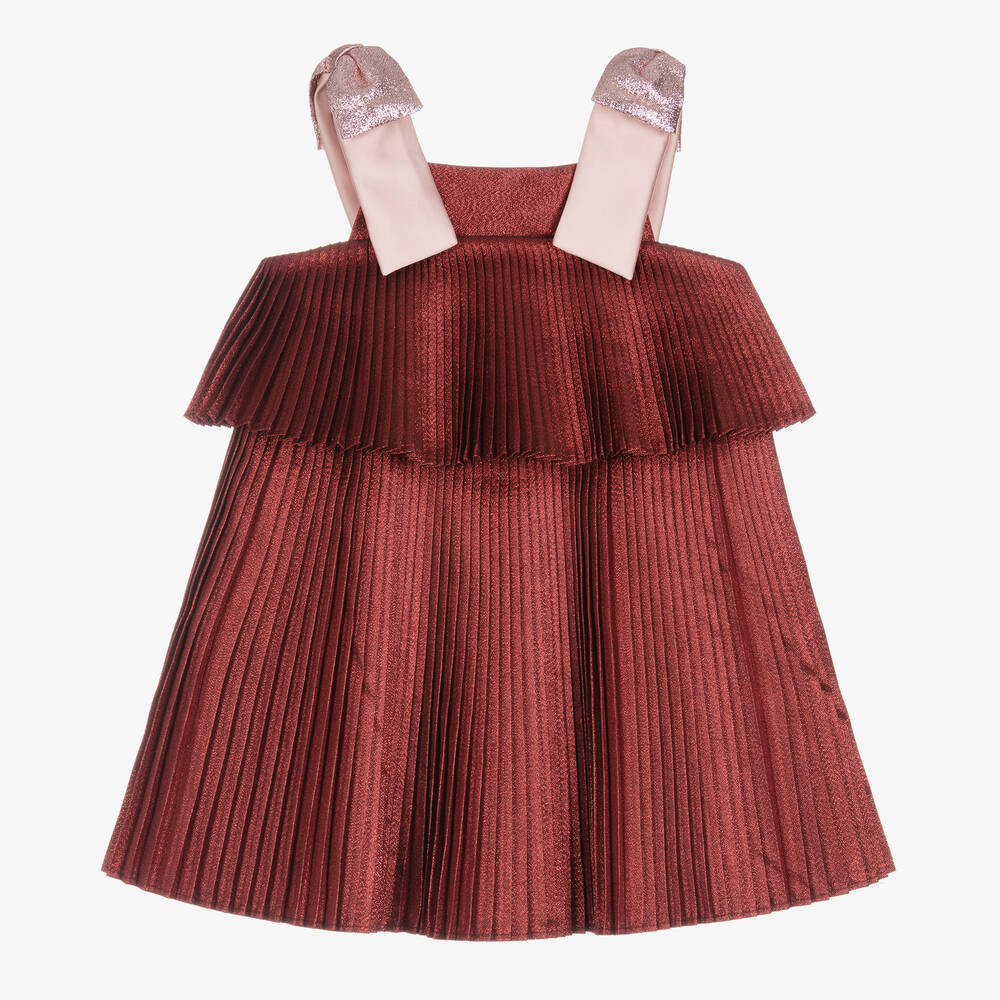 Hucklebones London - Girls Shimmery Red Pleated Dress | Childrensalon