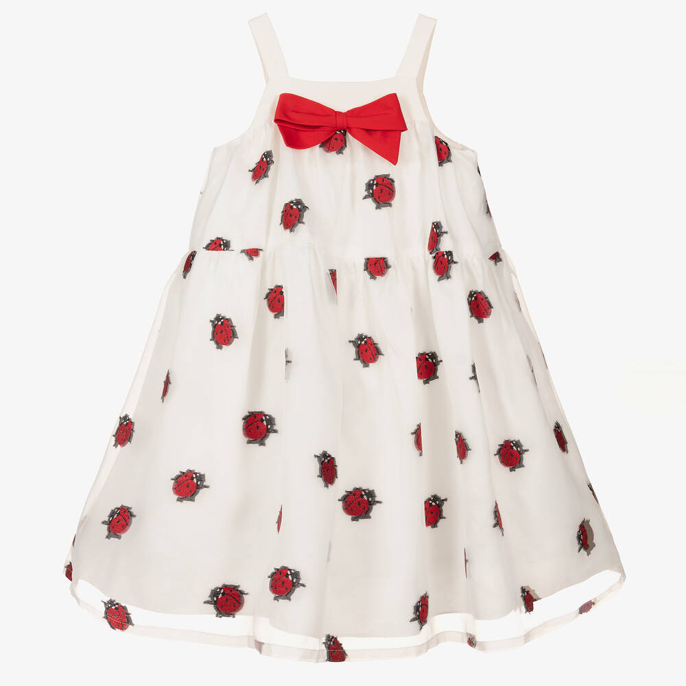 Hucklebones London - Girls White Organza Ladybird Dress | Childrensalon
