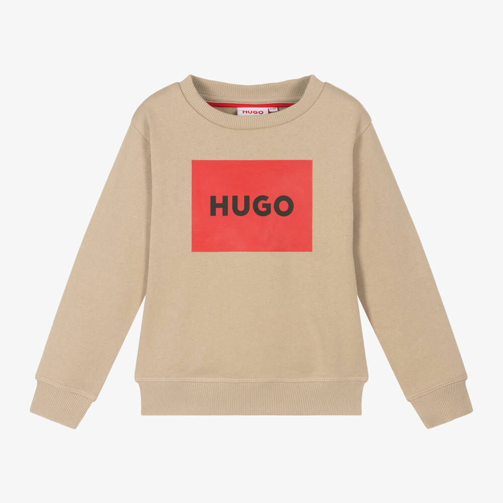 HUGO - Boys Beige Cotton Sweatshirt | Childrensalon