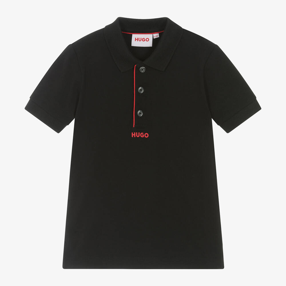 Shop Hugo Boys Black Cotton Polo Shirt
