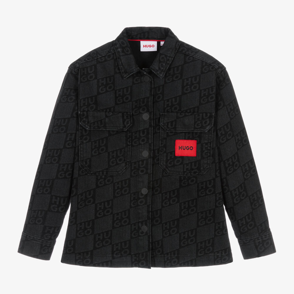 HUGO - Boys Black Denim Overshirt | Childrensalon