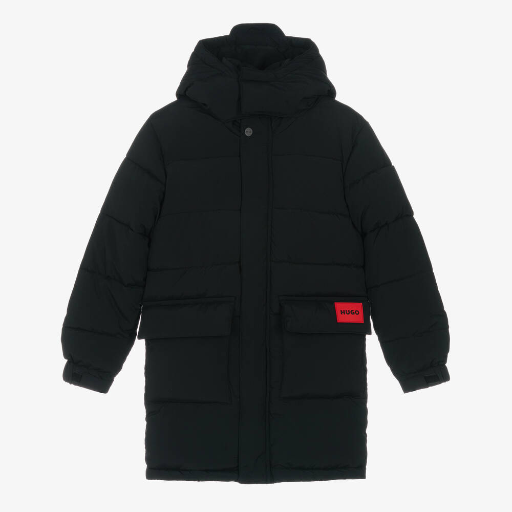 HUGO - Boys Black Hooded Puffer Coat | Childrensalon