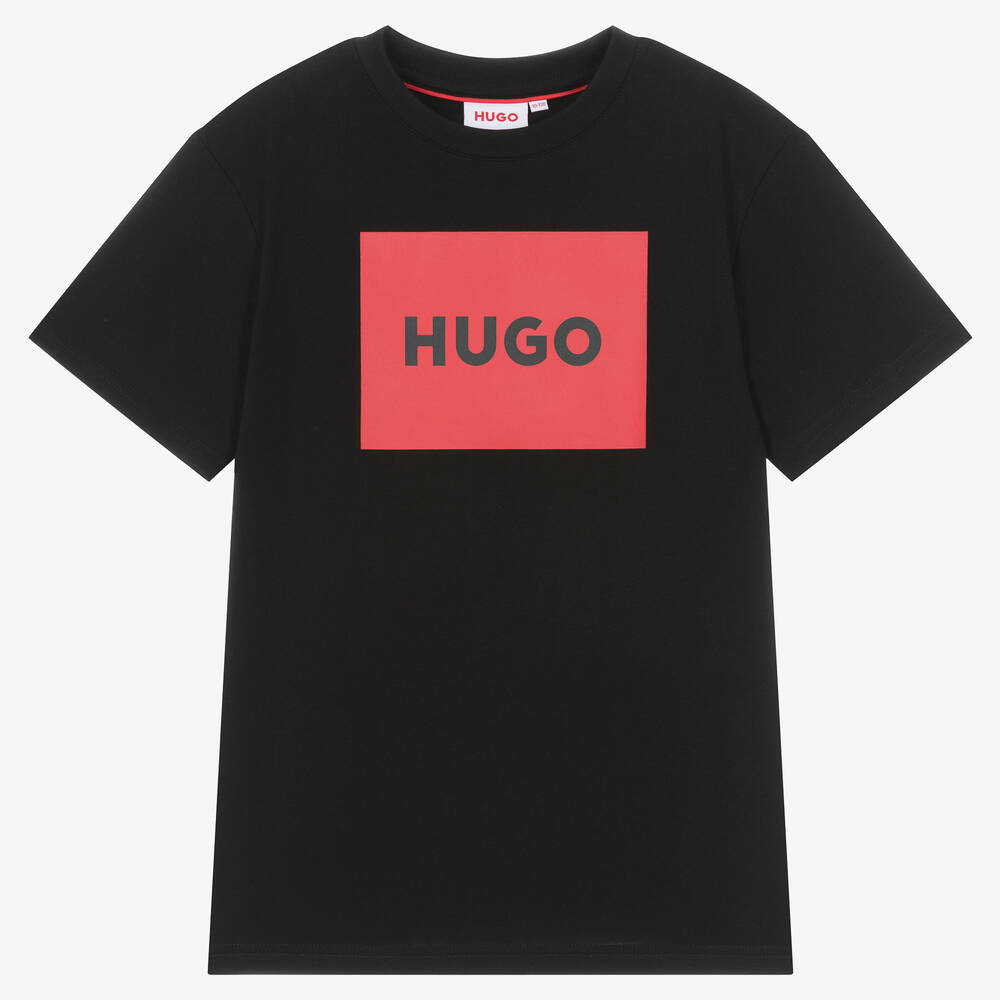 HUGO - Boys Black Organic Cotton T-Shirt | Childrensalon