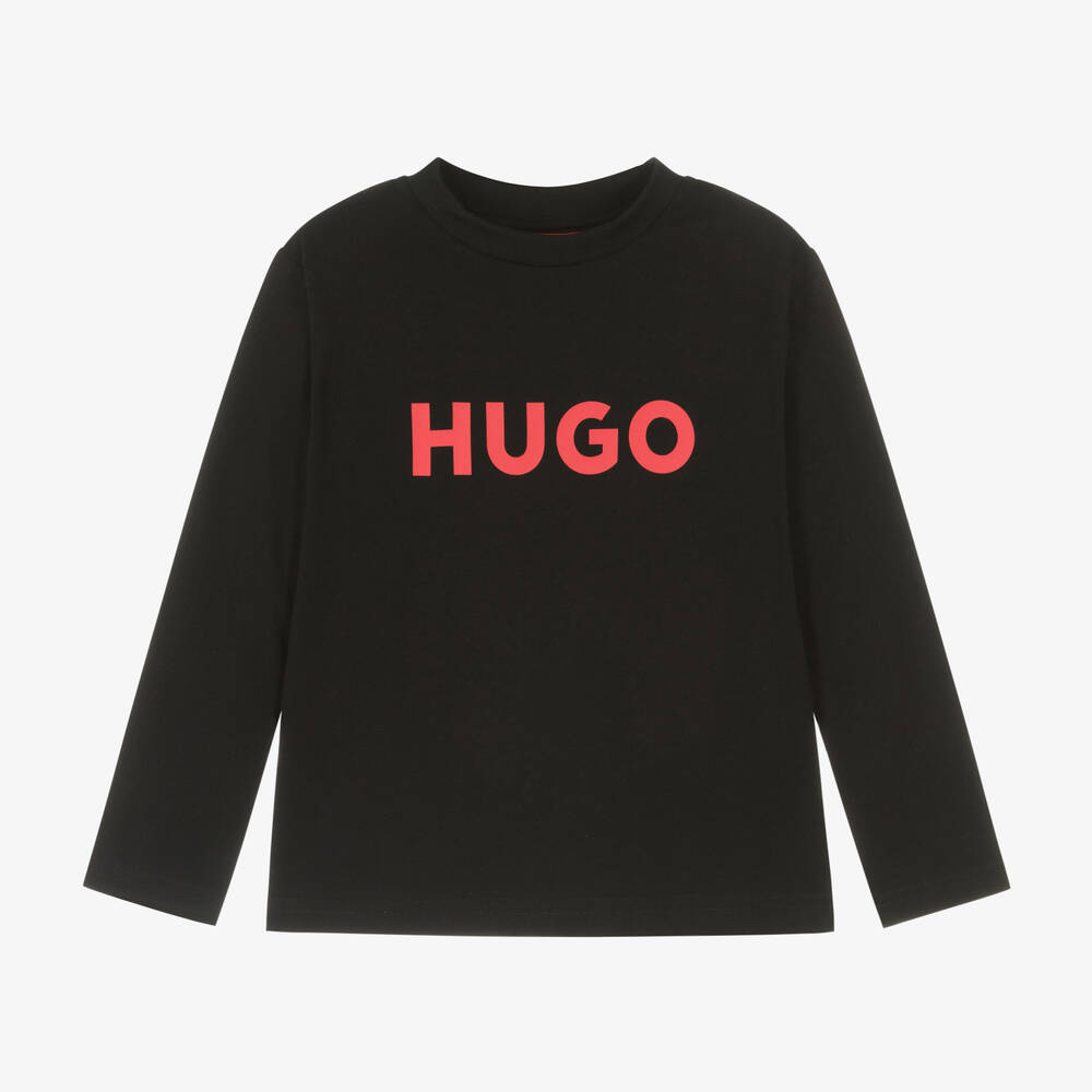 HUGO - Boys Black Organic Cotton Top | Childrensalon