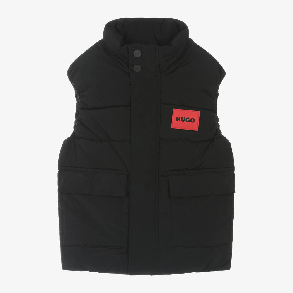 HUGO - Boys Black Puffer Gilet | Childrensalon