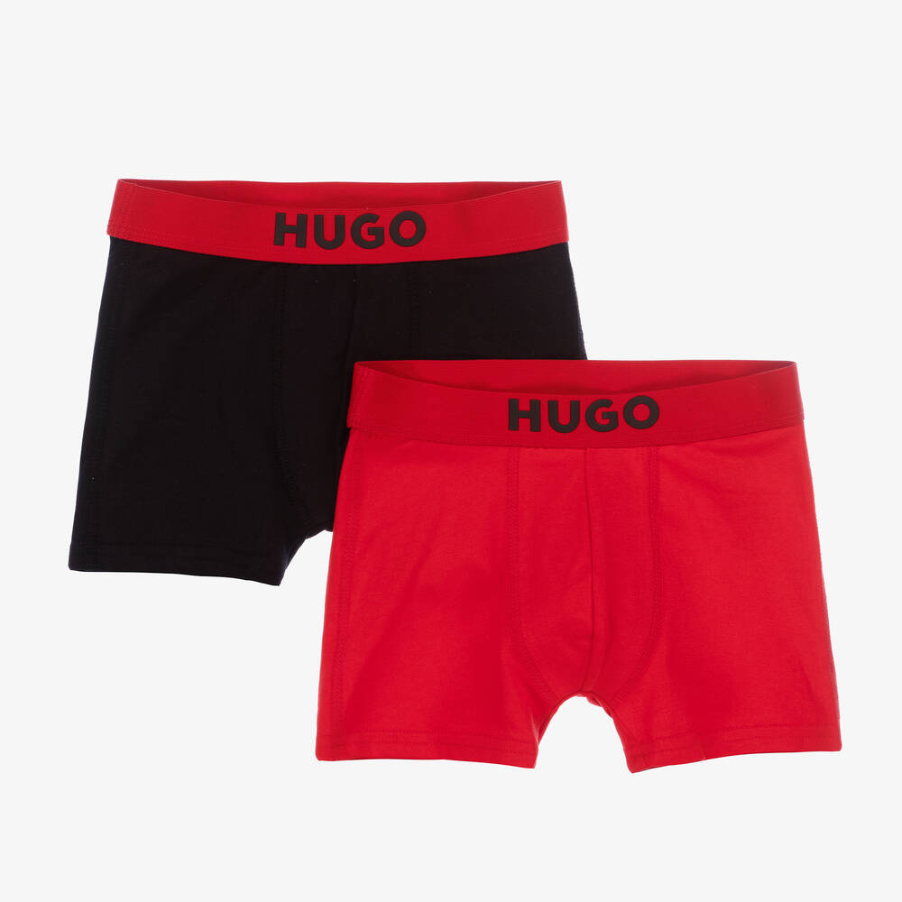 HUGO - Boys Black & Red Cotton Boxer Shorts (2 Pack) | Childrensalon