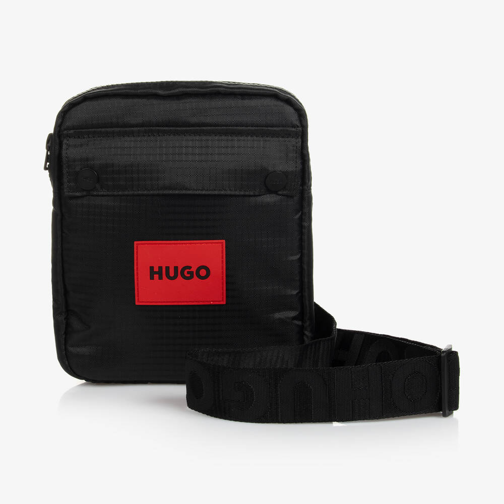 HUGO HUGO BOYS BLACK & RED MESSENGER BAG (20CM)