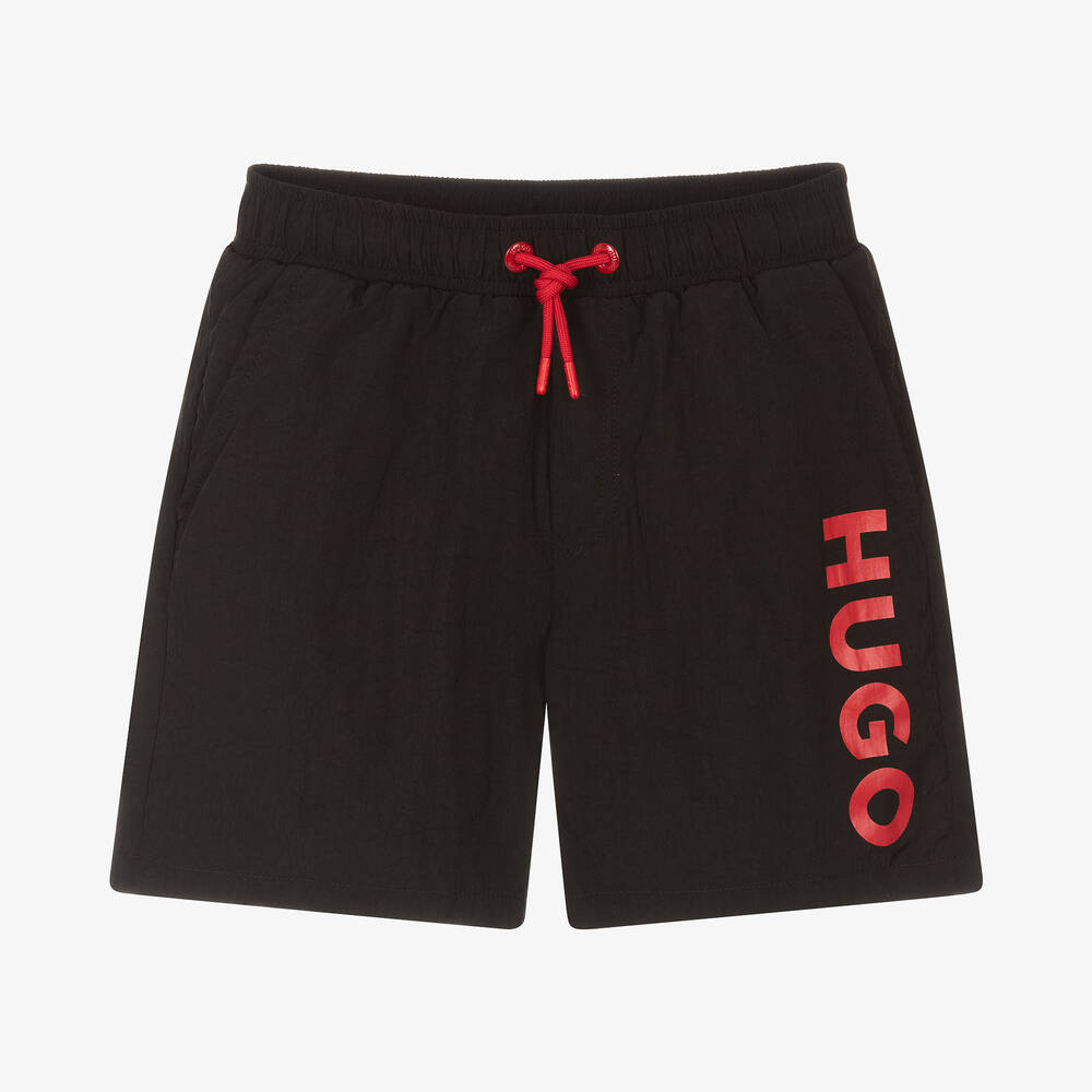 HUGO - Short de bain noir et rouge garçon | Childrensalon