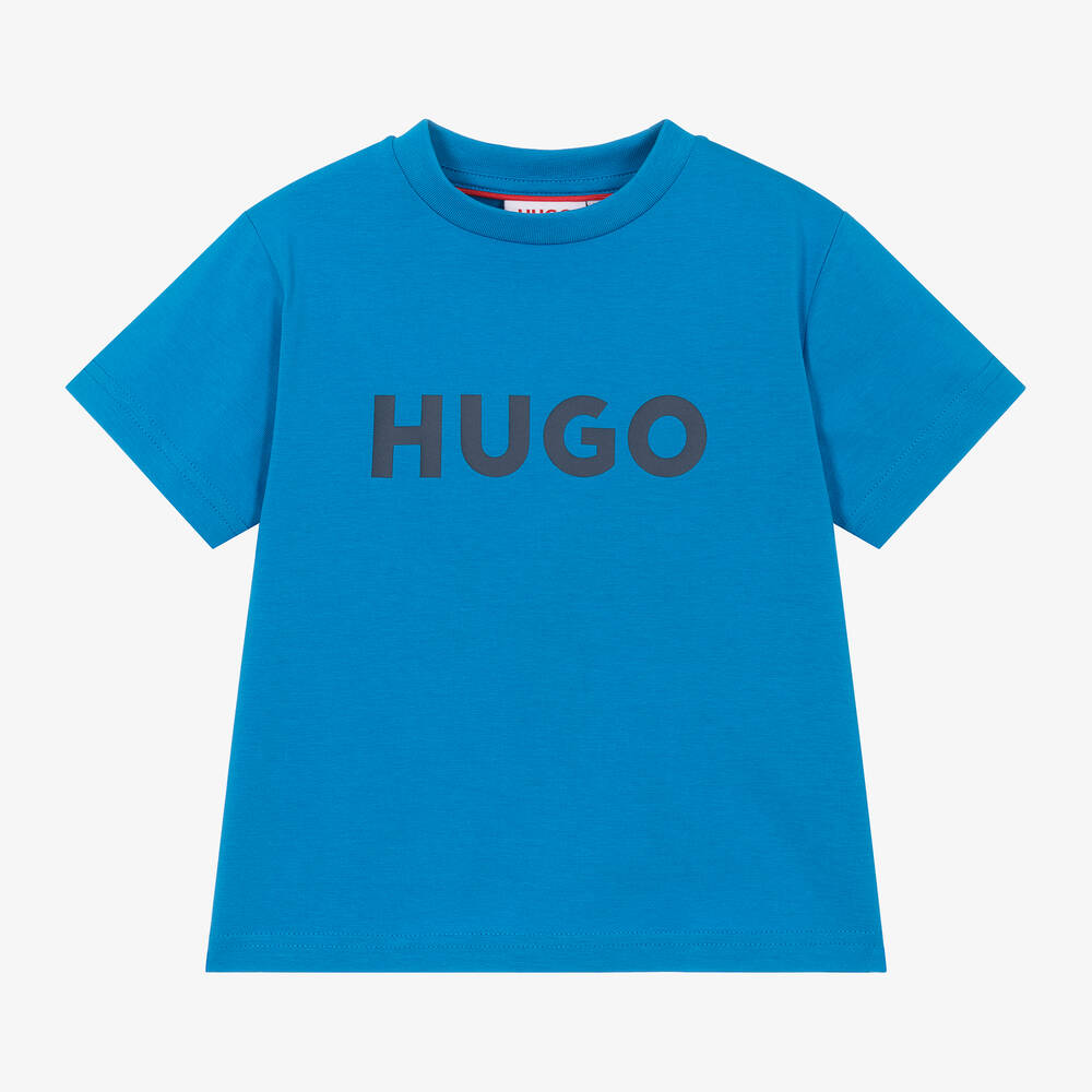 HUGO - Boys Blue Cotton T-Shirt | Childrensalon