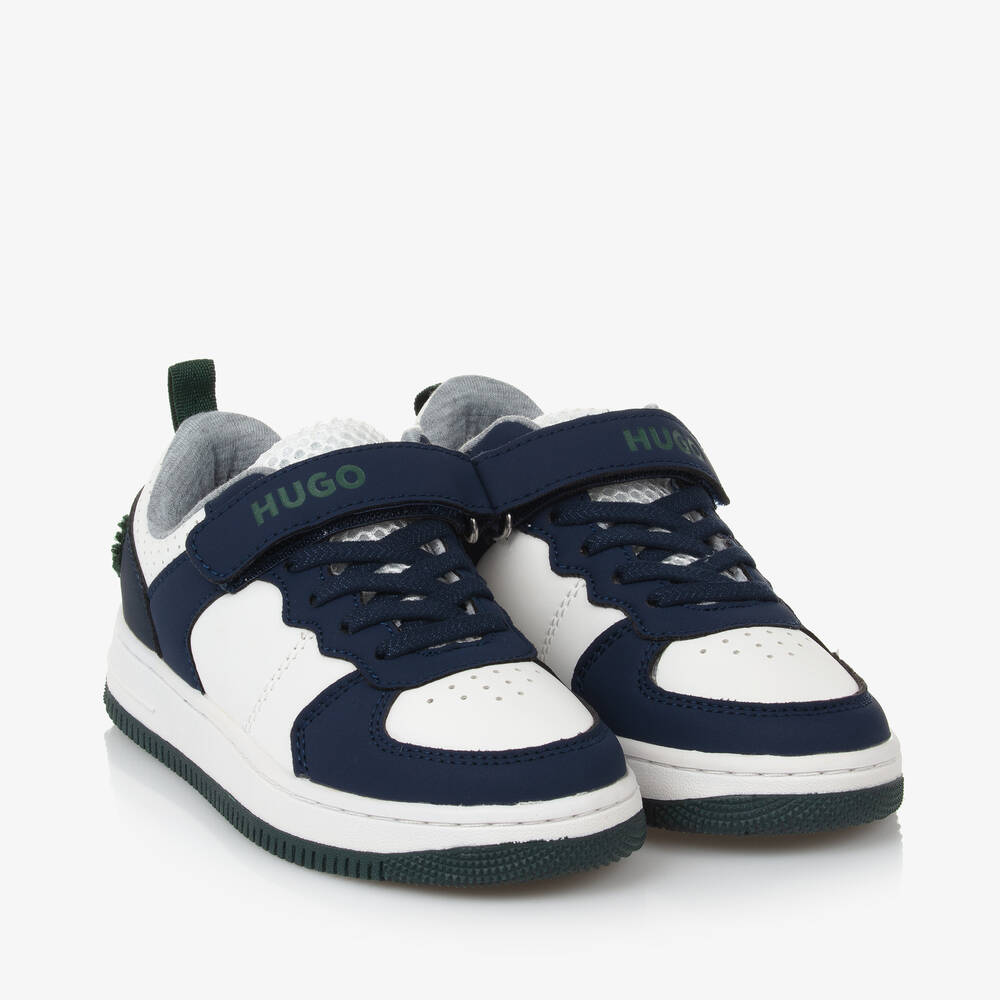 HUGO - Boys Blue Faux Leather Trainers | Childrensalon