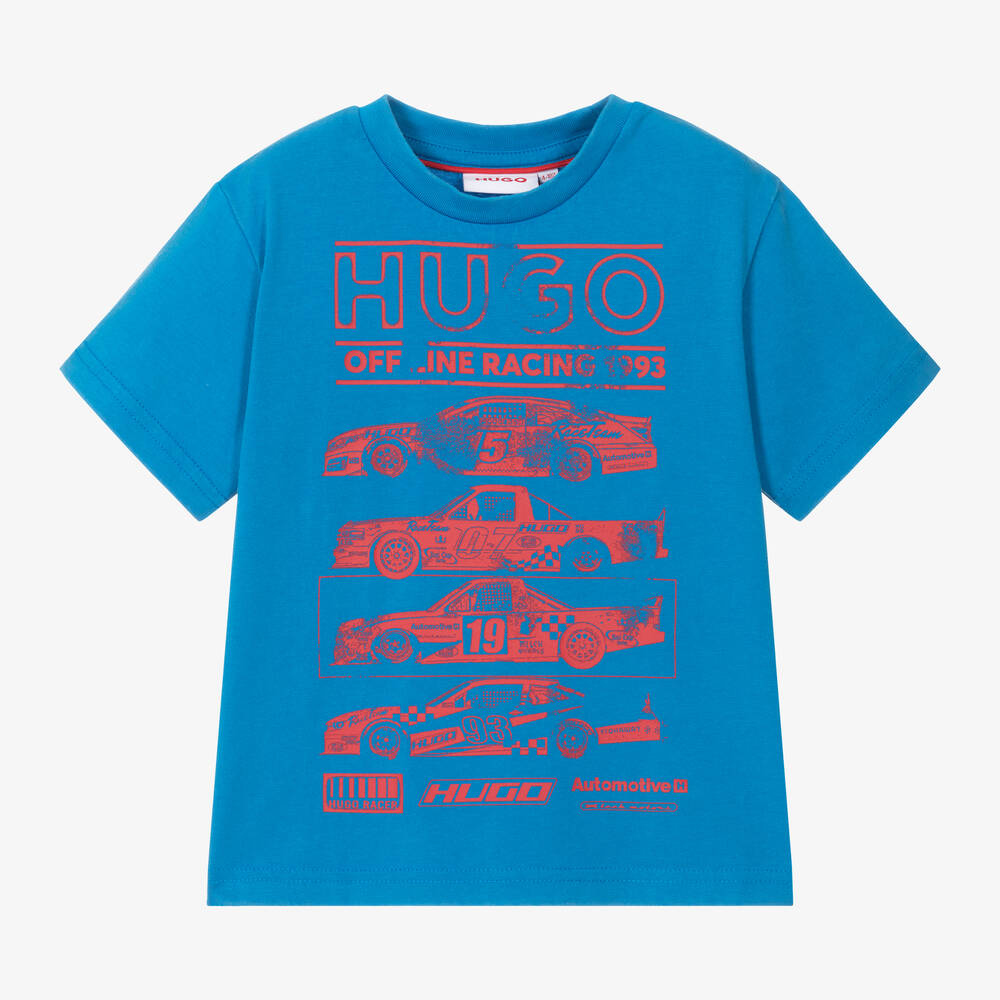 HUGO - Boys Blue Graphic Cotton T-Shirt | Childrensalon