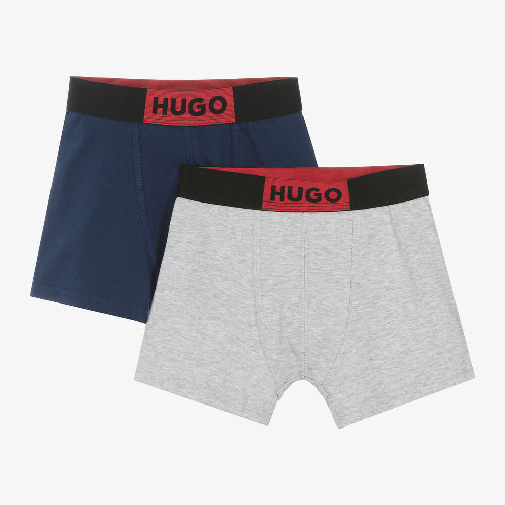 HUGO - Boys Blue & Grey Boxer Shorts (2 Pack) | Childrensalon