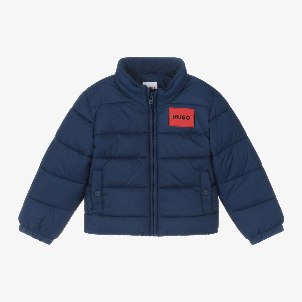 HUGO - Boys Blue Hooded Puffer Jacket | Childrensalon