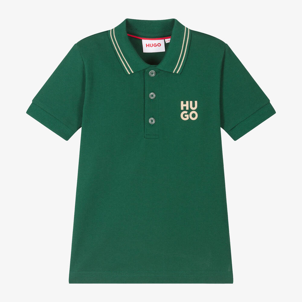 HUGO - Boys Green Cotton Polo Shirt | Childrensalon