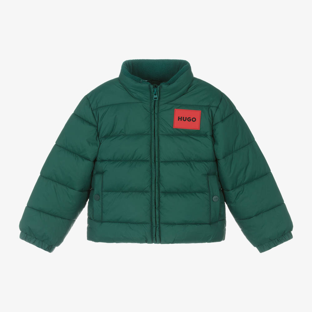 HUGO - Boys Green Hooded Puffer Jacket | Childrensalon