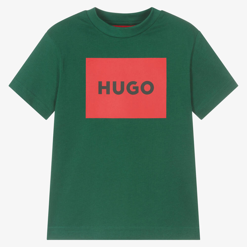 HUGO - Boys Green Organic Cotton T-Shirt | Childrensalon