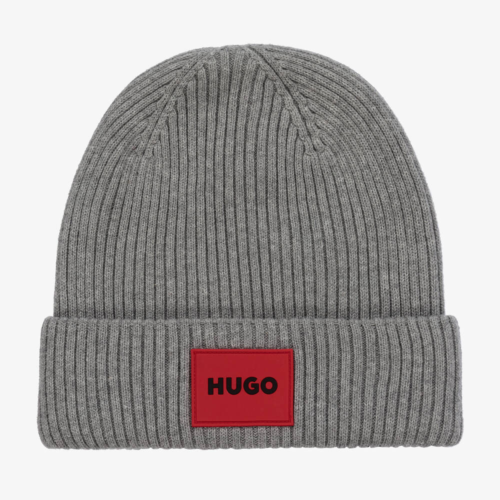 HUGO - Boys Grey Cotton Knit Beanie Hat | Childrensalon