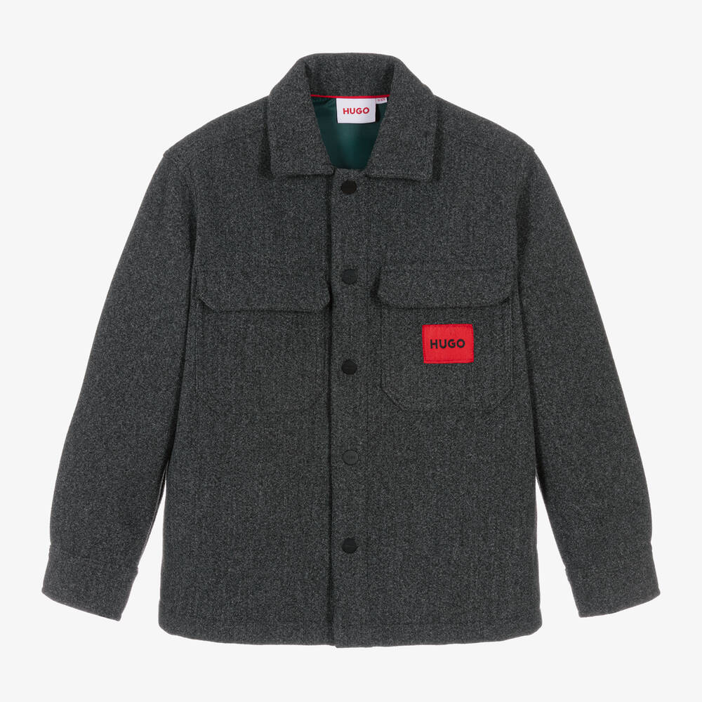 HUGO - Boys Grey Felted Overshirt | Childrensalon